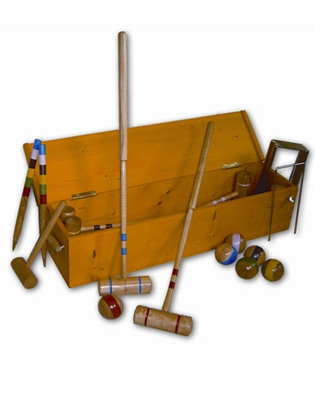 Grand jeu de croquet en malle - bois teinté merisier