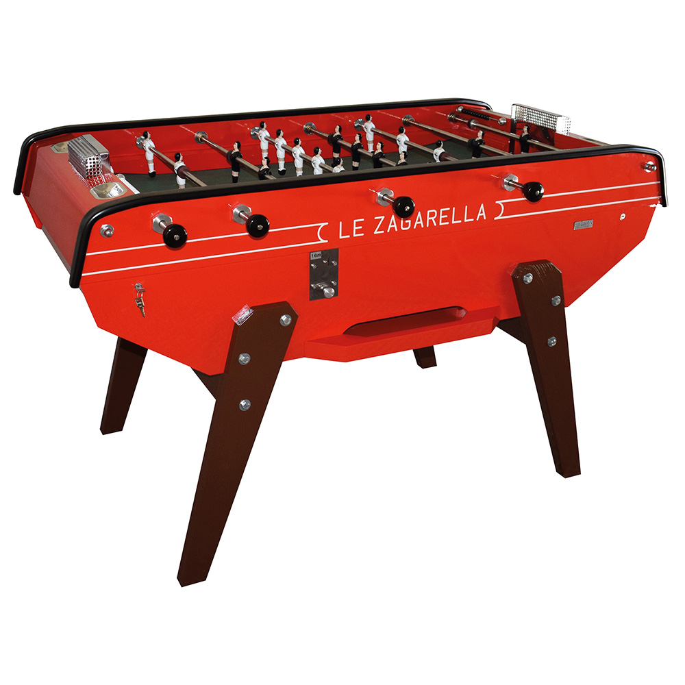 Baby foot Petiot Professionnel avec monnayeur rouge grave et laque rouge brillant