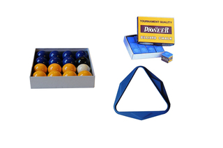 Lot Bleu comprenant : billes, triangle et craies